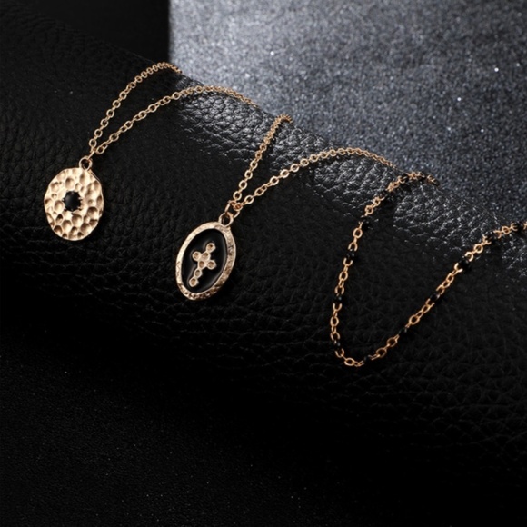 Layered Black Beaded Religious Gold Necklace - Picture 5 of 7